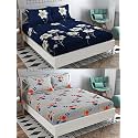 Combo Pack of 2 Double Bedsheet with 4 Free Pillow Covers 266 TC Soft Cotton-Blend 228 x 228 Cm(90X90 Inches) Double Bedsheet for Double Bed