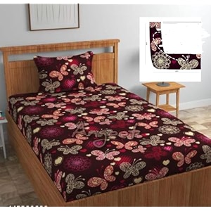 soniasaa prime collection cotton-mix fitted single bedsheet with 1 pillow cover for single bed with all around elastic 238 tc size - 72x36x6 fit upto 6 inches mattress color butterfly