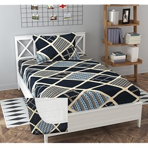 soniasaa prime collection cotton-mix fitted single bedsheet with 1 pillow cover for single bed with all around elastic 238 tc size - 72x36x6 fit upto 6 inches mattress color midnight black