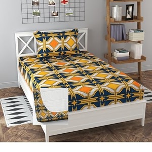 soniasaa prime collection cotton-mix fitted single bedsheet with 1 pillow cover for single bed with all around elastic 238 tc size - 72x36x6 fit upto 6 inches mattress color yellow