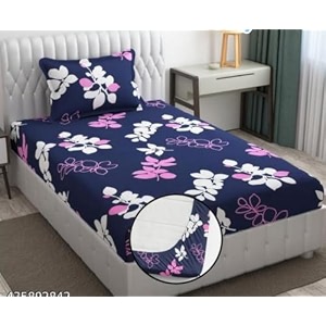 soniasaa prime collection cotton-mix fitted single bedsheet with 1 pillow cover for single bed with all around elastic 238 tc size - 72x36x6 fit upto 6 inches mattress color grey amp pink