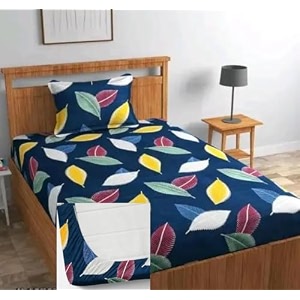 soniasaa prime collection cotton-mix fitted single bedsheet with 1 pillow cover for single bed with all around elastic 238 tc size - 72x36x6 fit upto 6 inches mattress color olive green