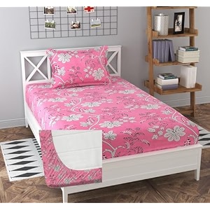 soniasaa prime collection cotton-mix fitted single bedsheet with 1 pillow cover for single bed with all around elastic 238 tc size - 72x36x6 fit upto 6 inches mattress color pink