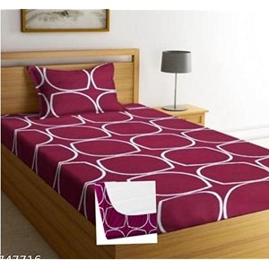 soniasaa prime collection cotton-mix fitted single bedsheet with 1 pillow cover for single bed with all around elastic 238 tc size - 72x36x6 fit upto 6 inches mattress color maroon circle