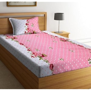 soniasaa prime collection cotton-mix fitted single bedsheet with 1 pillow cover for single bed with all around elastic 238 tc size - 72x36x6 fit upto 6 inches mattress color pink white