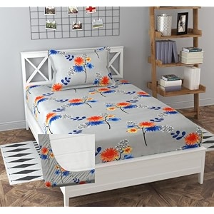 soniasaa prime collection cotton-mix fitted single bedsheet with 1 pillow cover for single bed with all around elastic 238 tc size - 72x36x6 fit upto 6 inches mattress color lite blue