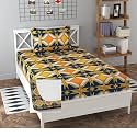 Soniasaa® Prime Collection Cotton-Mix Fitted Single Bedsheet with 1 Pillow Cover for Single Bed with All Around Elastic 238 TC Size - 72X36X6 Fit Upto 6 Inches Mattress Color Yellow