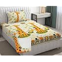 Soniasaa® Prime Collection Cotton-Mix Fitted Single Bedsheet with 1 Pillow Cover for Single Bed with All Around Elastic 238 TC Size - 72X36X6 Fit Upto 6 Inches Mattress Color Giraffe