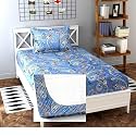 Soniasaa® Prime Collection Cotton-Mix Fitted Single Bedsheet with 1 Pillow Cover for Single Bed with All Around Elastic 238 TC Size - 72X36X6 Fit Upto 6 Inches Mattress Color Blue