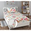 Soniasaa® Prime Collection Cotton-Mix Fitted Single Bedsheet with 1 Pillow Cover for Single Bed with All Around Elastic 238 TC Size - 72X36X6 Fit Upto 6 Inches Mattress Color White Butterfly
