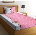 Soniasaa® Prime Collection Cotton-Mix Fitted Single Bedsheet with 1 Pillow Cover for Single Bed with All Around Elastic 238 TC Size - 72X36X6 Fit Upto 6 Inches Mattress Color Pink White