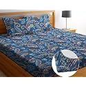Soniasaa Premium Polycotton Elastic Fitted Floral Bedsheet with 2 Pillow Covers for Double Bed with All Around Elastic 200 TC Supersoft | Size - 72x78 Fit Upto 6 Inches Mattress Color Blue, Twin