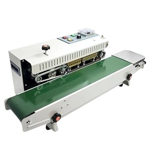 sonic industries continuous pouch sealing machine  automatic band sealer with adjustable temperature amp speed  commercial packaging machine for food pharma amp retail