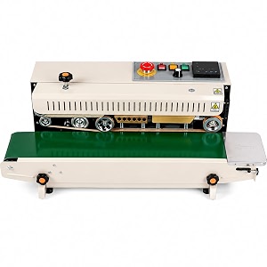 sonic industries fr-900 continuous band sealing machine  adjustable temperature amp speed  horizontal heat sealer  ideal for food spices tea coffee dry fruits pharma amp industrial packaging