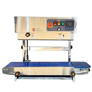 sonic industries stainless steel body fr-900 automatic continuous band sealer vertical plastic bag sealing machine