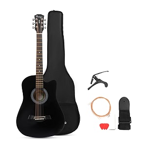 sonique nova 38c 38-inch cutaway acoustic guitardual-action truss rodopen-gear tuners bag strap picks extra strings amp allen key black