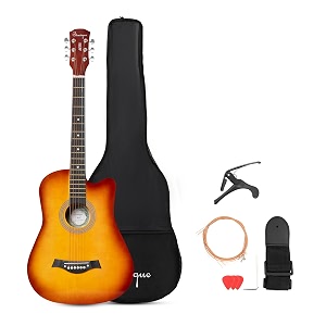 sonique nova 38c 38-inch cutaway acoustic guitardual-action truss rodopen-gear tunersmetal capo bag strap picks extra strings amp allen key sunburst