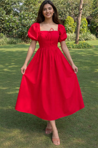 SoniyasKurti Women Fit and Flare Red Midi