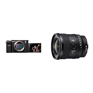 sony alpha ilce-7c compact full frame camera 4k flip screen light weight real time tracking content creation3 optical zoom - black amp sony e 20mm f18 g lens sel20f18g lens black