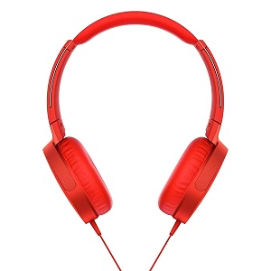 sony-mdrxb550ar red sony on-ear extra bass take call headphones