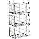 3-Pack Hanging Laundry Room Organizaton：Foldable Laundry Basket Wire Basket with 360°Rotating Hooks Small Space Organization Over Washer and Dryer Shelves - Hanging Closet Organizer, Black Patent