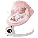 Soobaby Baby Swing for Infants,Electric Swing for Babies,Portable Swing for Baby Boy Girl,Remote Control Indoor Baby Rocker with 5 Sway Speeds,Music and Bluetooth,Hot Pink
