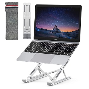 soopii laptop stand adjustable ergonomic aluminum laptop stand for desk laptop riser notebook holder compatible with macbook pro air lenovo hp dell more size up-to 10-17 silver