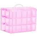 Sooyee Bead Organizer, 3-Tier Craft Storage Container, Pink
