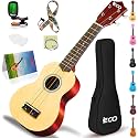 Soprano Ukulele Beginner Pack 21" Set with String Gig Bag, Wooden Ukulele, Quick Learning Songbook, Pick, Polishing Cloth All-in-One Kit