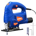 SORAKO Jigsaw, 5.0Amp Jig Saw Tool Corded Electric Power Cutter,800-3000 SPM Jig Saw, 6 Variable Speed, 0°-45° Bevel Cutting, 4 Orbital Sets, for Woodworking with 2PCS Blades & Scale Ruler