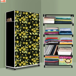 sorath 5 shelf foldable collapsible wardrobe storage organizer almirah cloth rack pvc collapsible wardrobe finish color - daisy floral modern printed diydo-it-yourself
