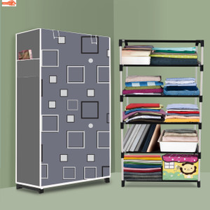sorath 5 shelf foldable collapsible wardrobe storage organizer almirah cloth rack pvc collapsible wardrobe