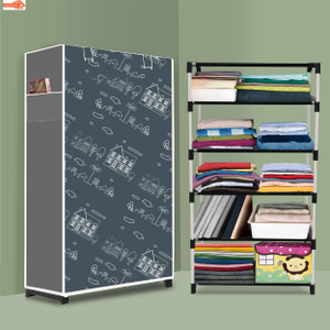 sorath 5 shelf foldable collapsible wardrobe storage organizer almirah cloth rack pvc collapsible wardrobe