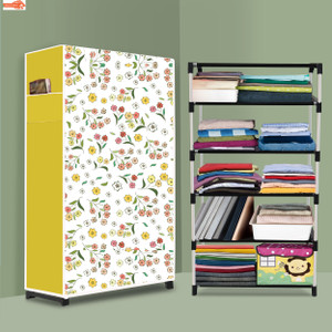 sorath 5 shelf foldable collapsible wardrobe storage organizer almirah cloth rack pvc collapsible wardrobe finish color - warm flower modern printed diydo-it-yourself