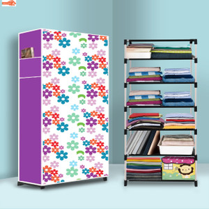 sorath 6 shelf foldable collapsible wardrobe storage organizer almirah cloth rack pvc collapsible wardrobe finish color - mini flower modern print diydo-it-yourself