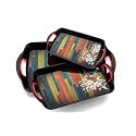 SORATH Premium Era Rectangular Serving Tray Set Of 3 Multi Colour Bricks Flower Print Design Plastic Material Glossy Finish Bpa Free Trays For Kitchen And Office And Home Decor (Black, Set Of 3)