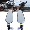 SORAX CNC Alloy Stylish Design 2-Version Mirror for Motorbike Rear view Side Handle Bar End Mirrors For All Universal Bikes (Left & Right, Pack of 2) (GOLD)