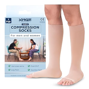 sorgen royale microfiber extra soft superior fabric medical compression stockings for varicose veins class 2 knee length for men and women with free wearing glider medium