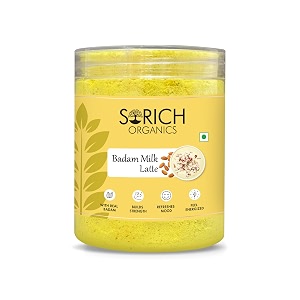 sorich organics badam milk mix powder 300 gm perfect summer instant refreshing drink enriched with almonds pista elaichi flavoured latte