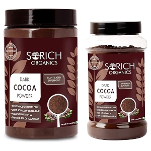 sorich organics unsweetened dark cocoa powder for cake sourced from kerala vegan amp gluten-free - combo 400 gm pack with a 225 gm jar 