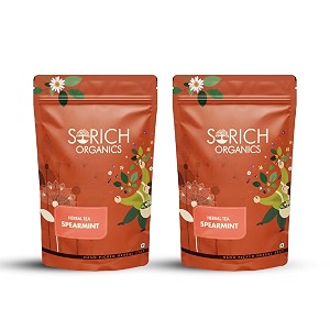 sorich organics spearmint herbal tea - 200 gram caffeine free mint tea helps in digestion hormonal balance pcospcod weight management amp reduces facial hair  200 gm