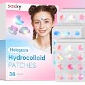 Sosky Hologram Pimple Patches for Face, Hydrocolloid Acne Patches with Salicylic Acid, Cute Star Zit Stickers,Colorful Blemish Covers,36 Count Blue Pink Moon Cloud Flower