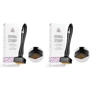 sotrue derma stamp for hair growth  titanium coated adjustable needles 025mm to 3mm  140 microneedling stamp for skin repair face hair amp beard growth  reduces acne scars  safe amp effective to use