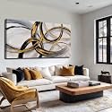 SOUGUAN Living Room Decor for Wall Abstract Wall Art 30x60in Black and Gold Wall Art Round Ring Wall Decoration for Bedroom Dining Room Home Office Ready to Hang