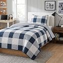 Soul &amp; Lane - Blue and White Buffalo Plaid Quilt Set, Queen, 2 Shams, Check