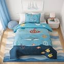 Soul & Lane - Ocean Fish Quilt Set, Kids Sea Bedding, Twin with 1 Sham