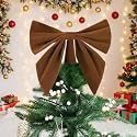 Soulchen 12 Inch Khaki Christmas Velvet Bow Tree Topper
