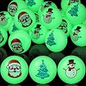 Soulchen 24 Pcs Christmas Glow in the Dark Table Tennis Santa Plastic Balls 1.57" Luminous Table Tennis Snowman Christmas Tree Ball Bulk Indoor Outdoor Party Games Toys for Adults Cat Pet Play