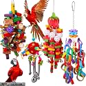 Soulchen 4 Pcs Extra Large Bird Parrot Toy Set, Natural Wooden Chewing Toy