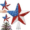 Soulchen 9'' Patriotic Christmas Tree Topper, Red White Blue Star Decor